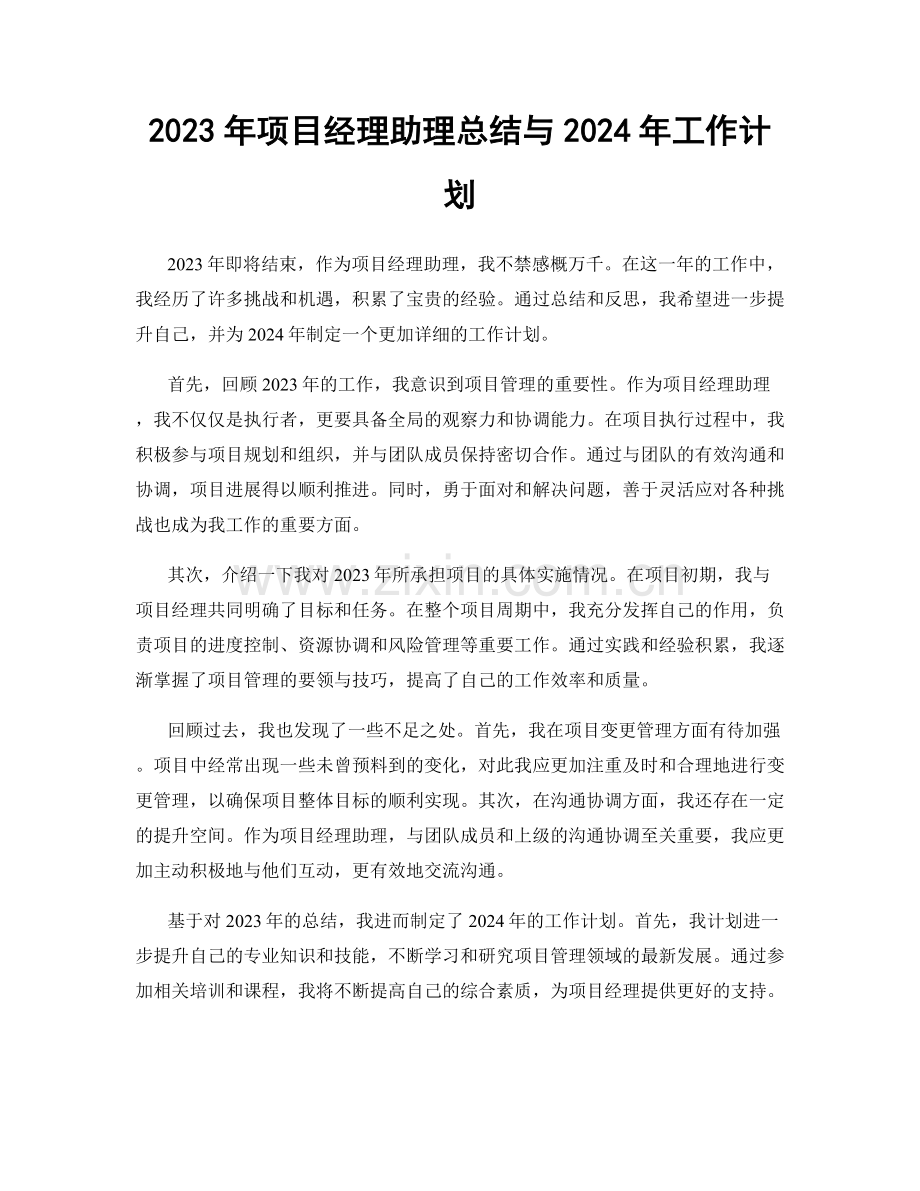 2023年项目经理助理总结与2024年工作计划.docx_第1页
