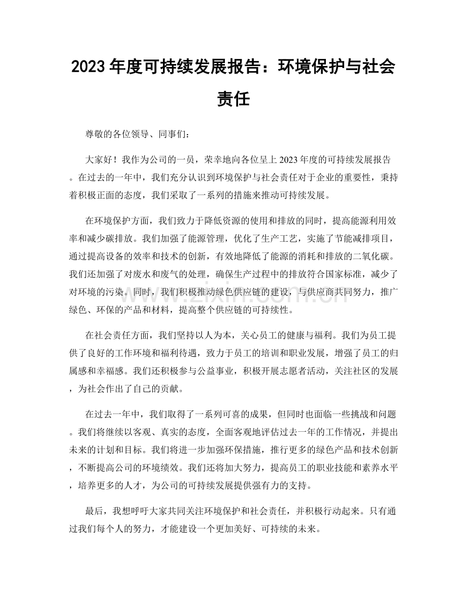 2023年度可持续发展报告：环境保护与社会责任.docx_第1页
