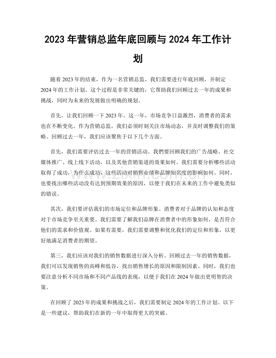 2023年营销总监年底回顾与2024年工作计划.docx_第1页