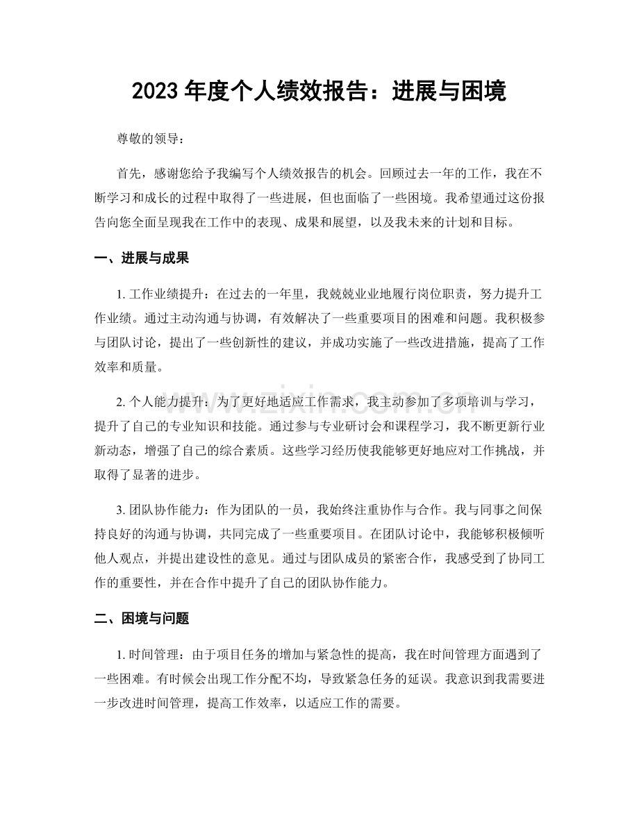 2023年度个人绩效报告：进展与困境.docx_第1页