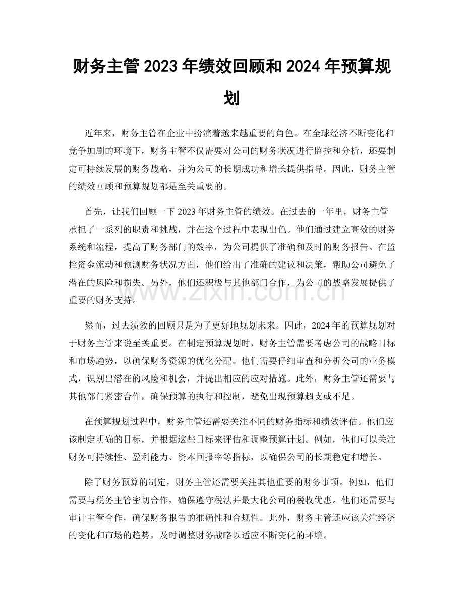 财务主管2023年绩效回顾和2024年预算规划.docx_第1页