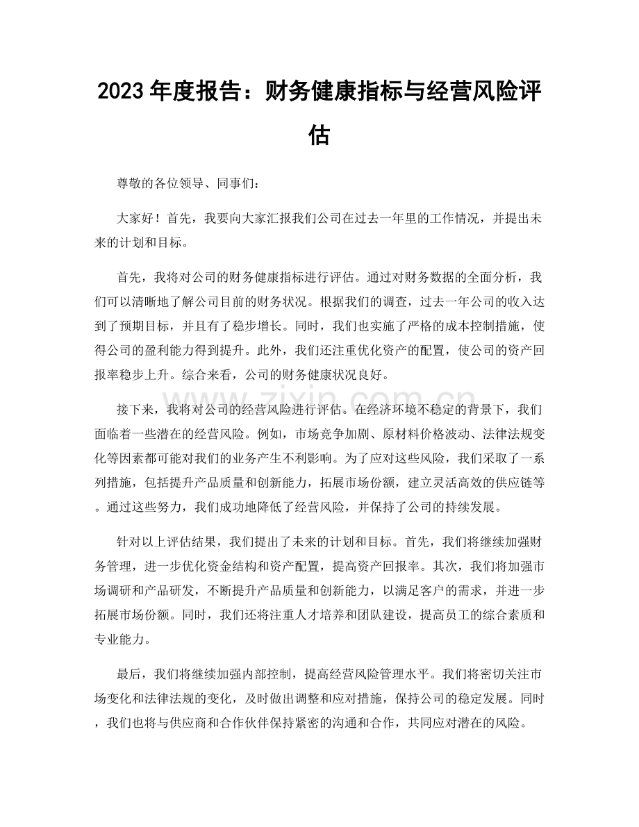 2023年度报告：财务健康指标与经营风险评估.docx_第1页