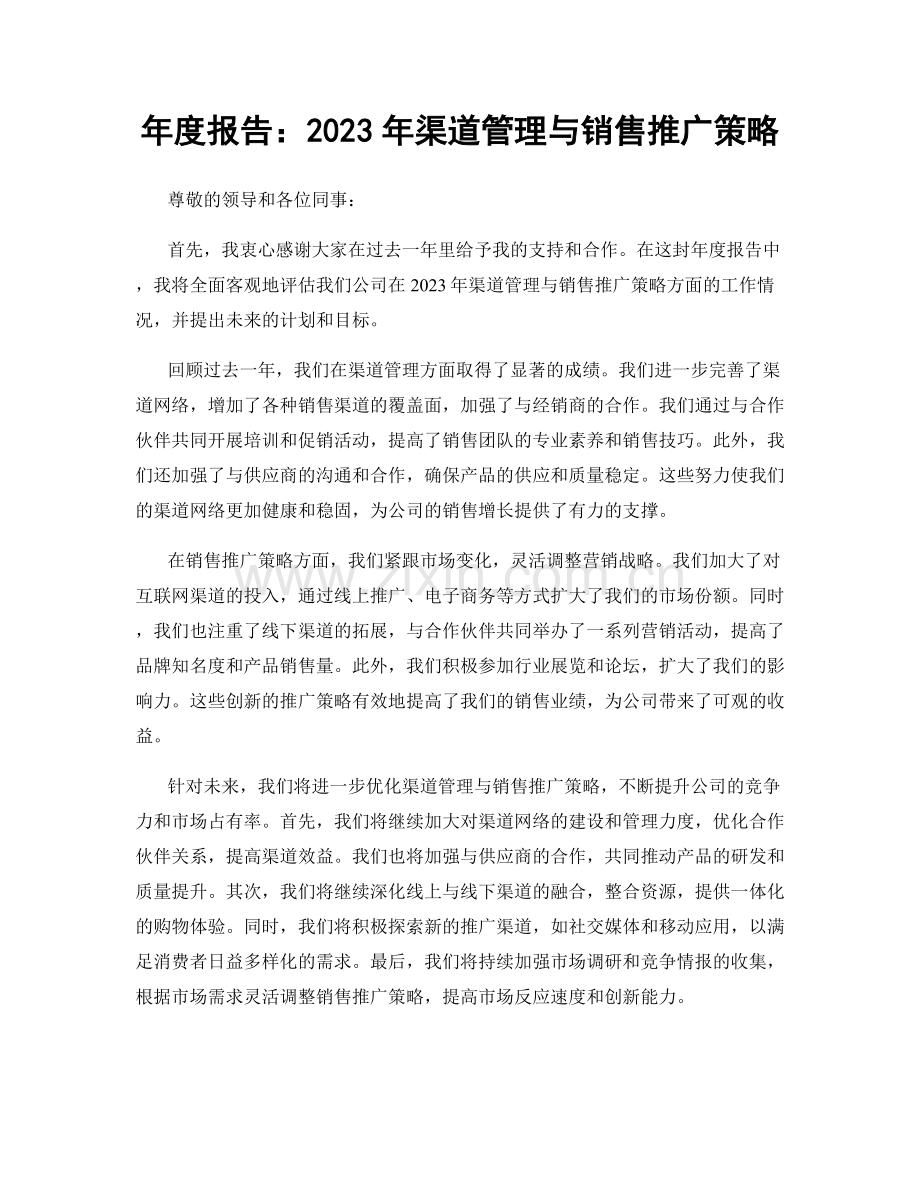 年度报告：2023年渠道管理与销售推广策略.docx_第1页