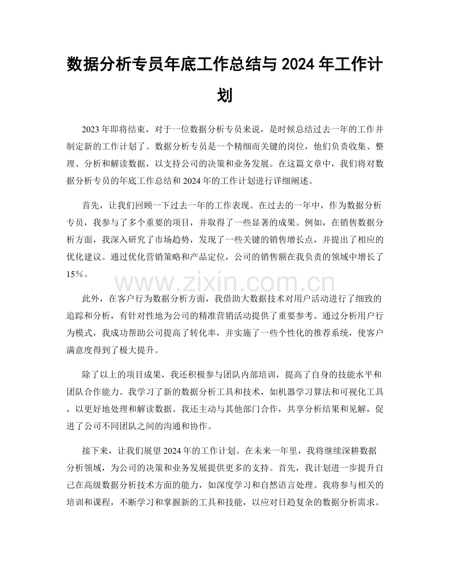 数据分析专员年底工作总结与2024年工作计划.docx_第1页