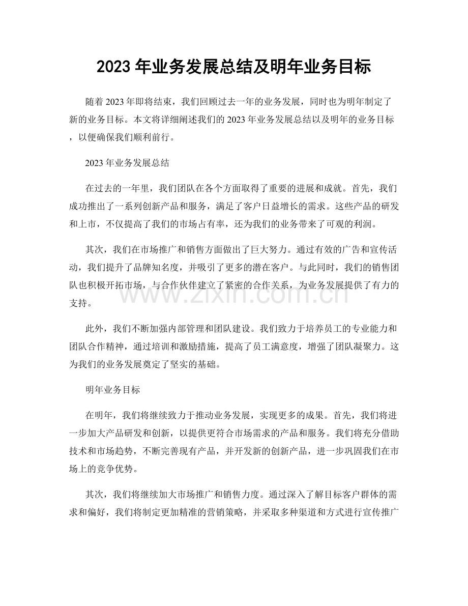 2023年业务发展总结及明年业务目标.docx_第1页