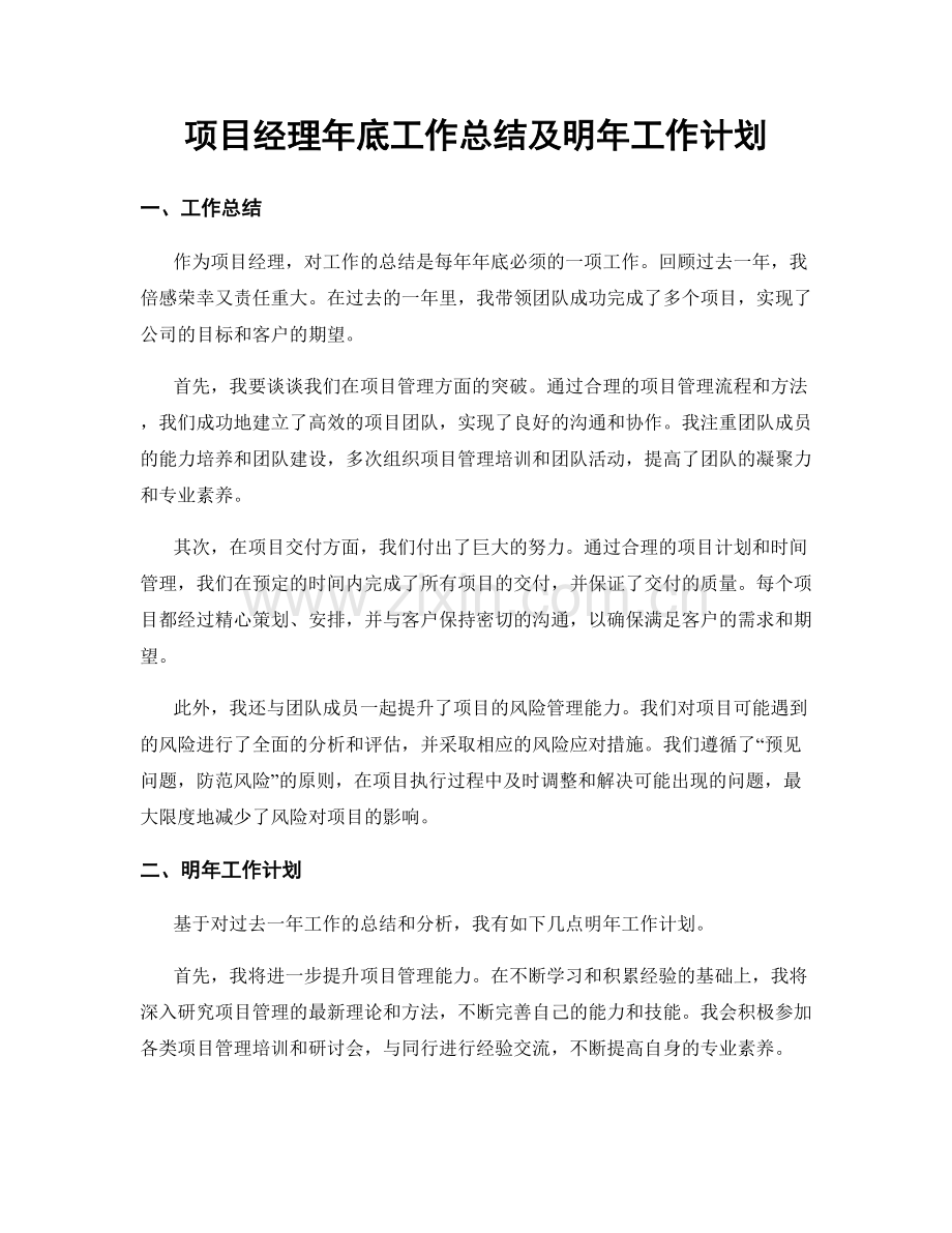 项目经理年底工作总结及明年工作计划.docx_第1页