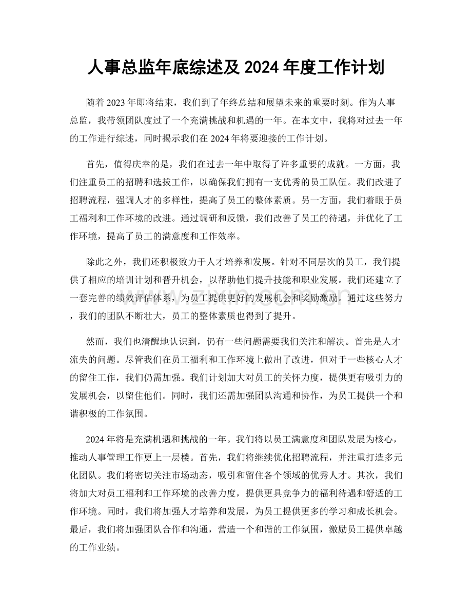 人事总监年底综述及2024年度工作计划.docx_第1页