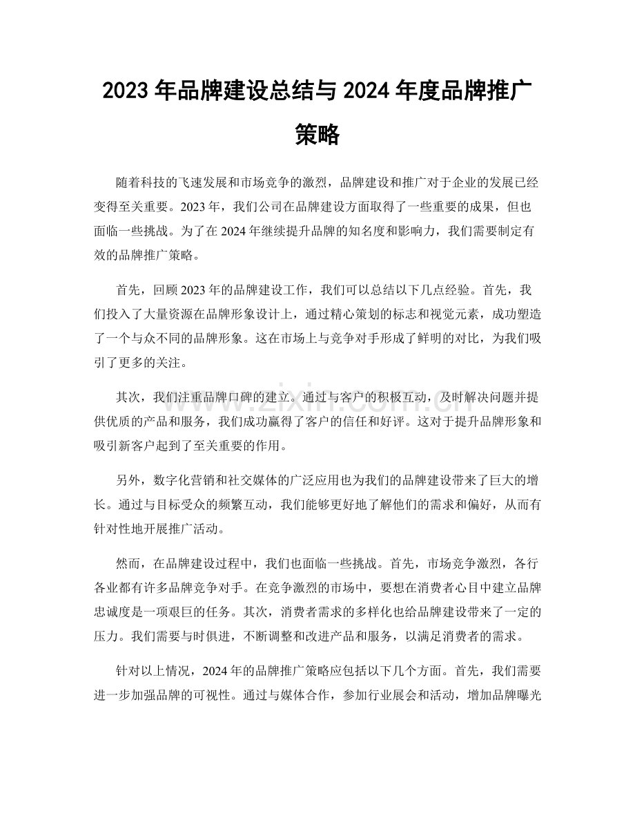 2023年品牌建设总结与2024年度品牌推广策略.docx_第1页
