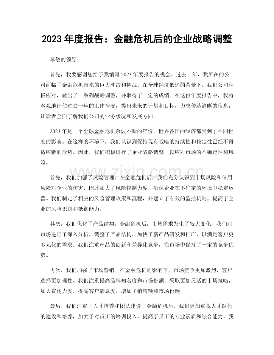 2023年度报告：金融危机后的企业战略调整.docx_第1页