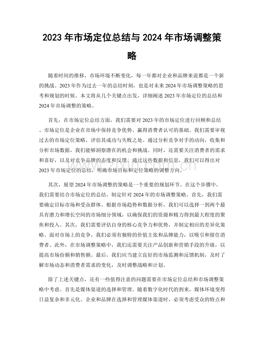 2023年市场定位总结与2024年市场调整策略.docx_第1页
