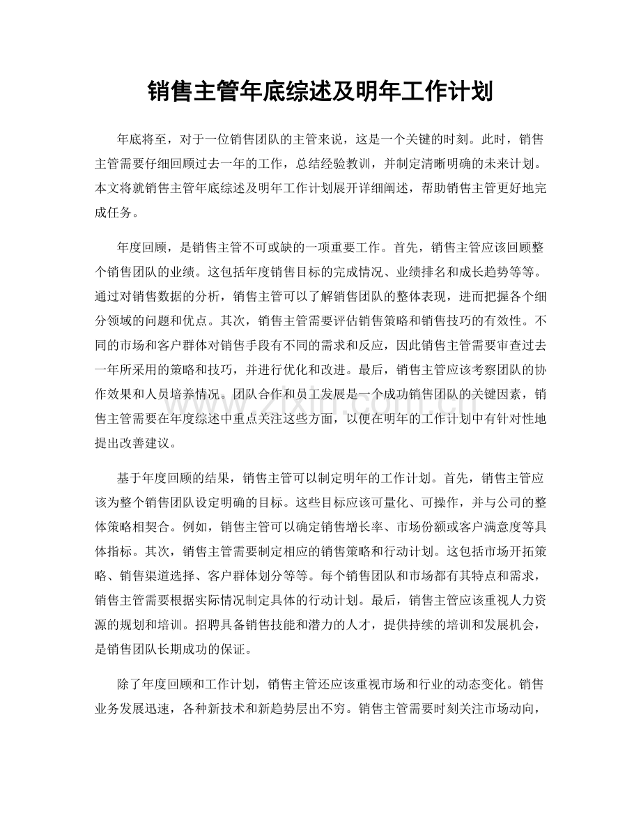 销售主管年底综述及明年工作计划.docx_第1页