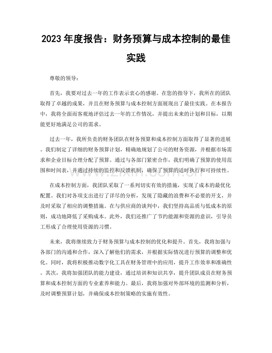 2023年度报告：财务预算与成本控制的最佳实践.docx_第1页
