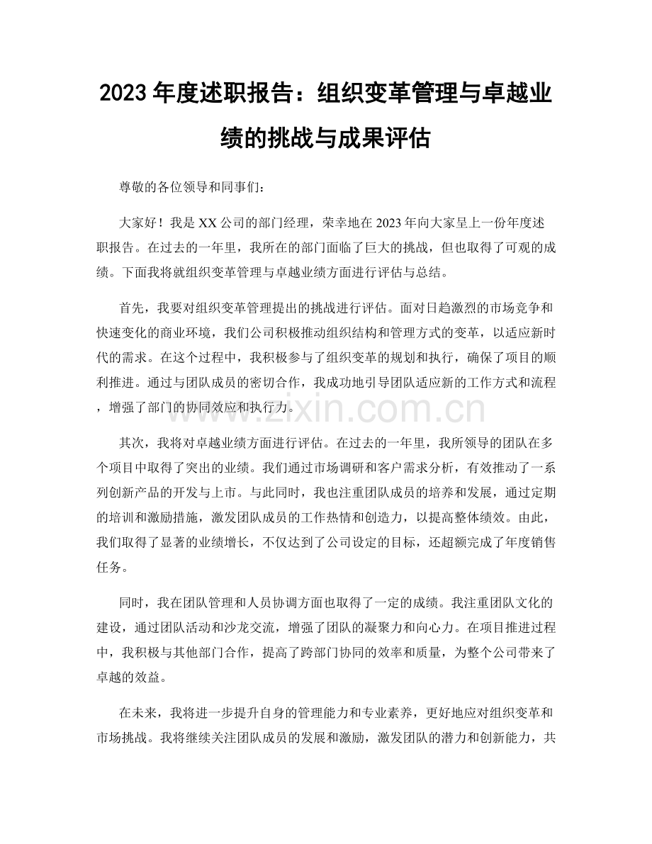 2023年度述职报告：组织变革管理与卓越业绩的挑战与成果评估.docx_第1页
