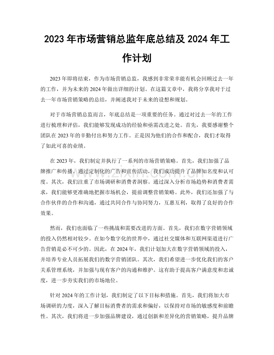 2023年市场营销总监年底总结及2024年工作计划.docx_第1页