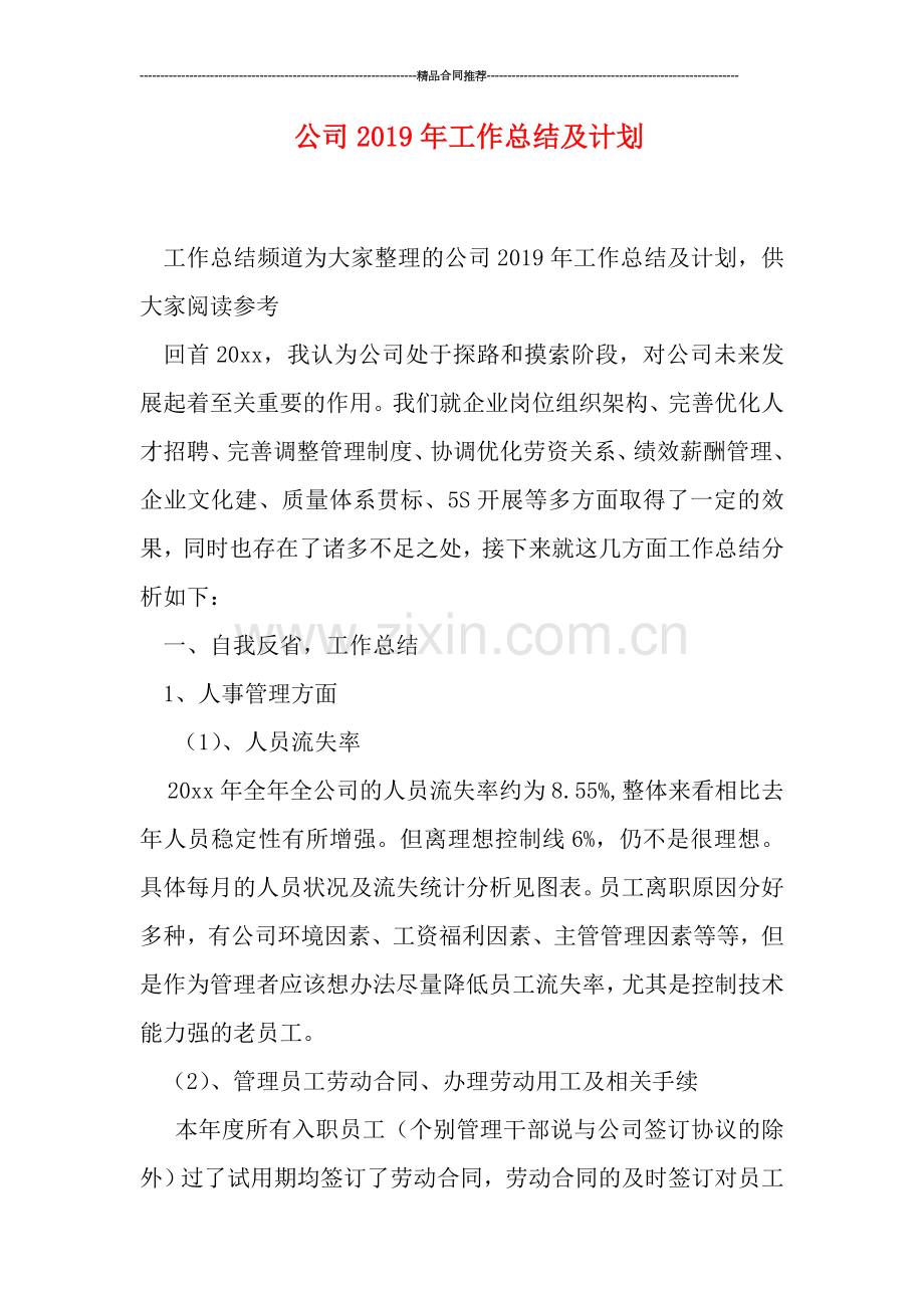 公司2019年工作总结及计划.doc_第1页