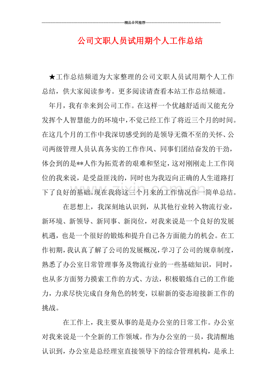 公司文职人员试用期个人工作总结.doc_第1页