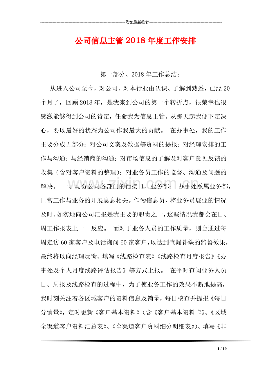 公司信息主管2018年度工作安排.doc_第1页