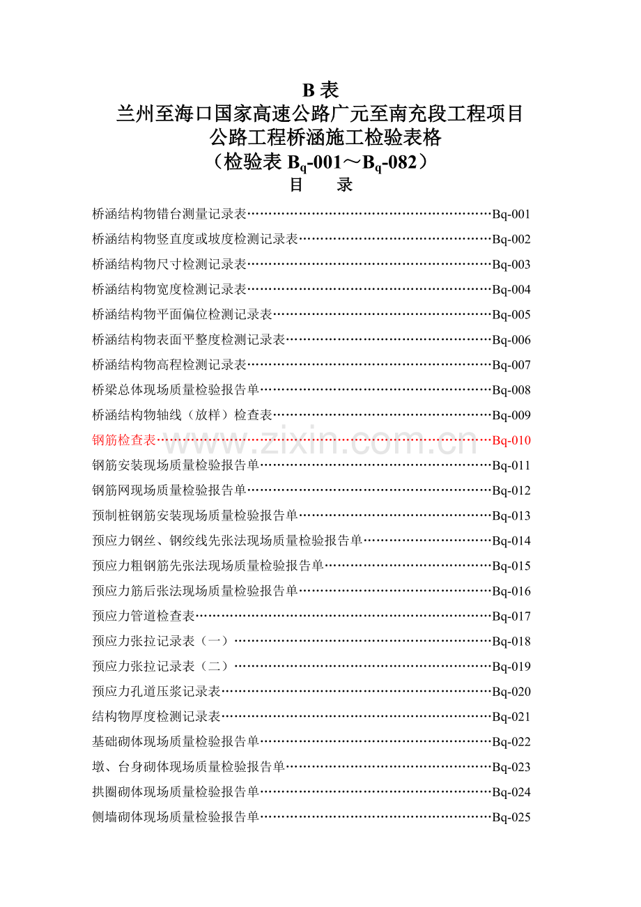 高速公路桥梁涵洞施工记录用表.docx_第1页