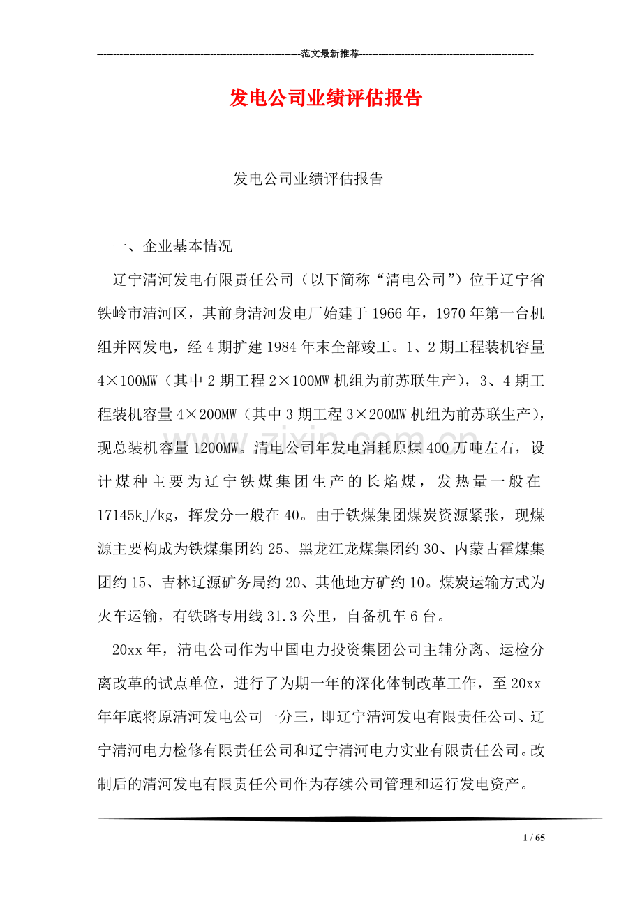 发电公司业绩评估报告.doc_第1页