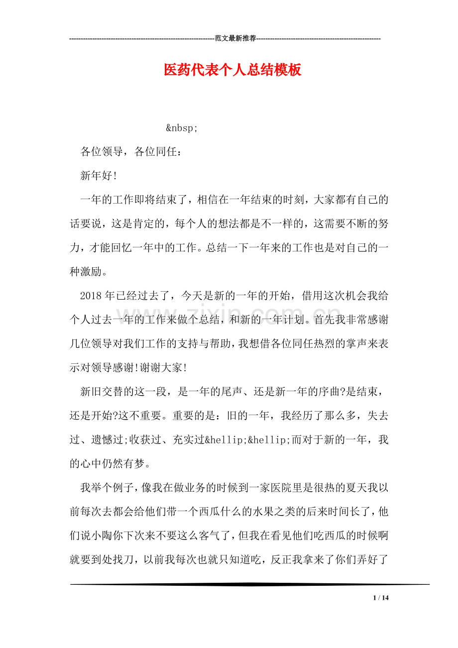 医药代表个人总结模板.doc_第1页