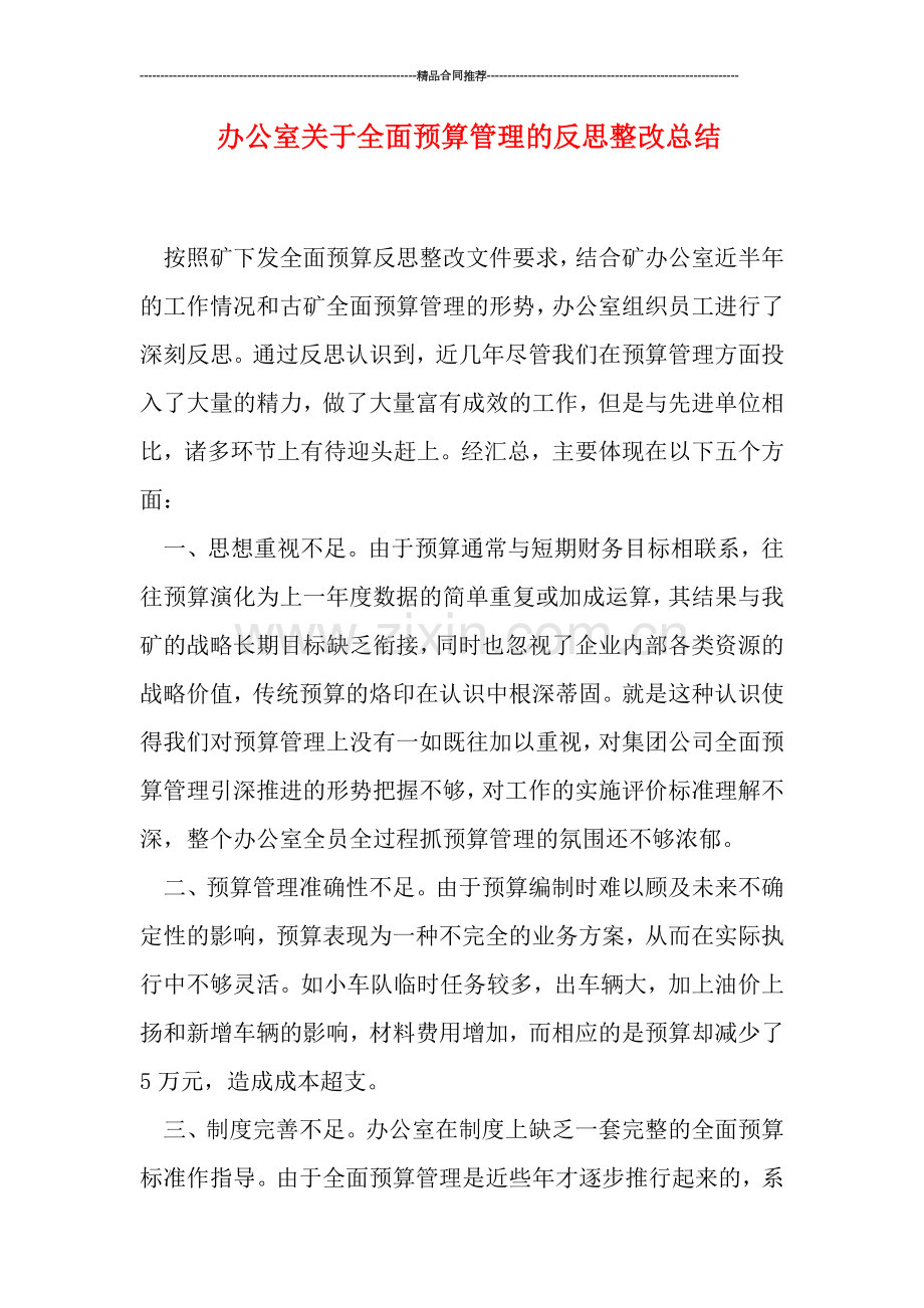办公室关于全面预算管理的反思整改总结.doc_第1页