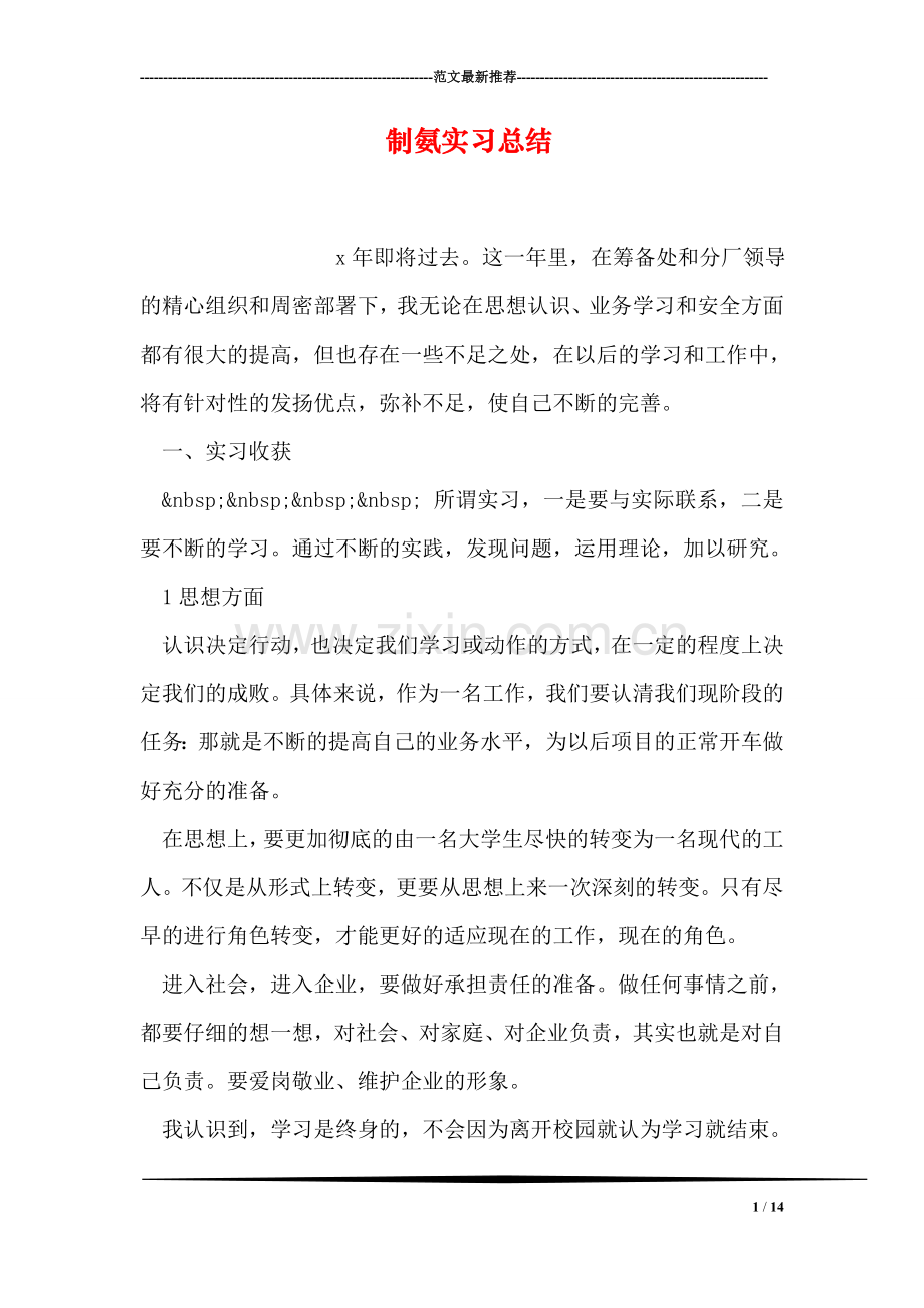制氨实习总结.doc_第1页