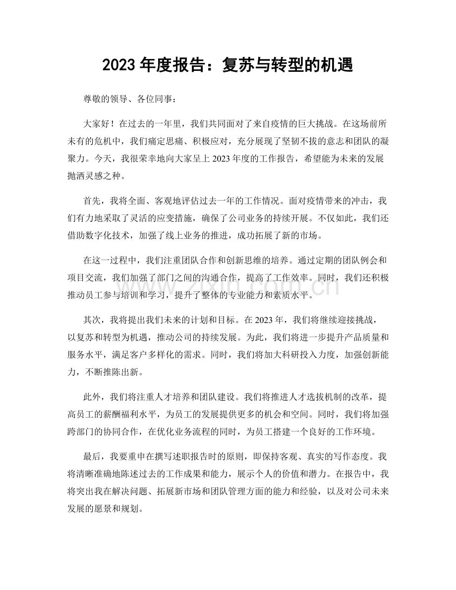 2023年度报告：复苏与转型的机遇.docx_第1页