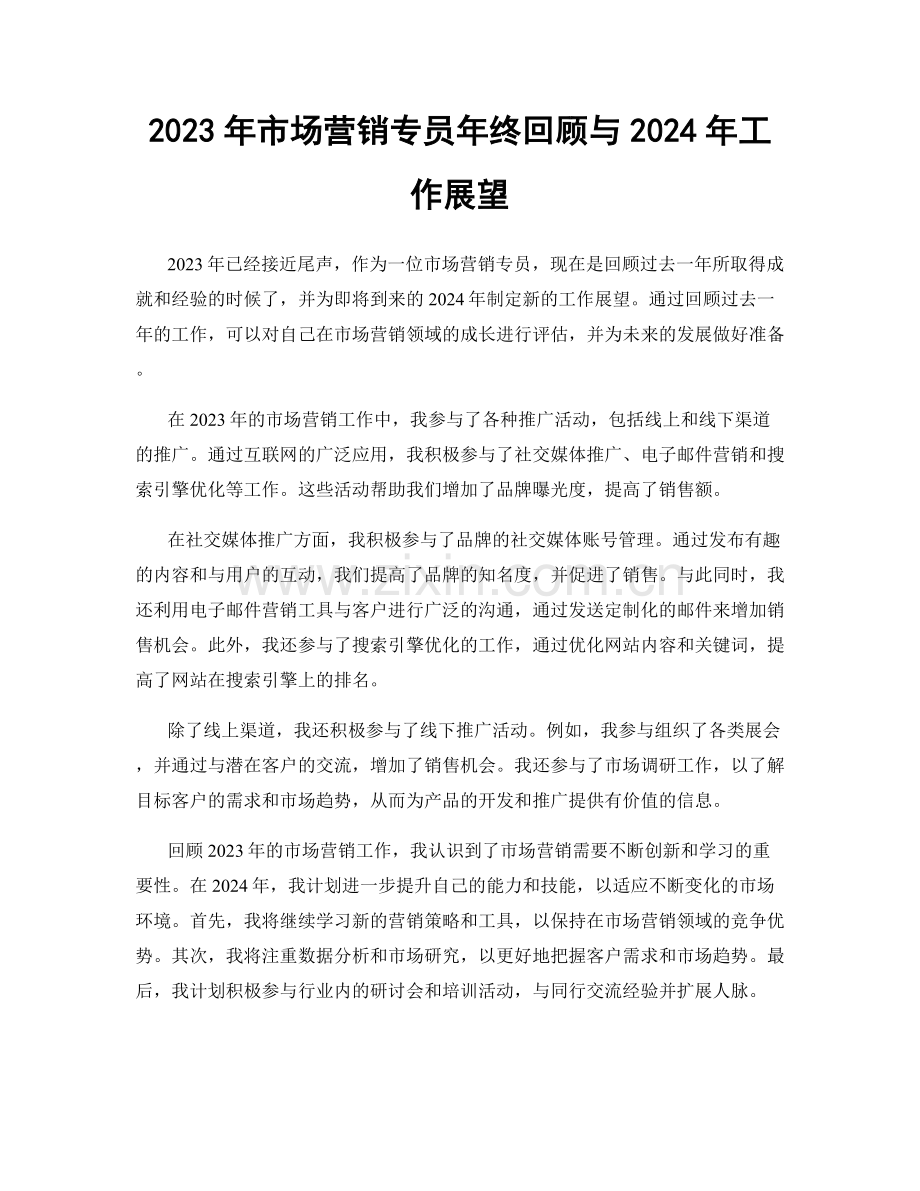 2023年市场营销专员年终回顾与2024年工作展望.docx_第1页