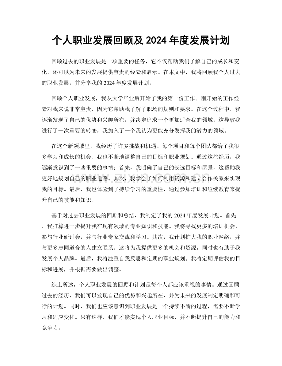 个人职业发展回顾及2024年度发展计划.docx_第1页