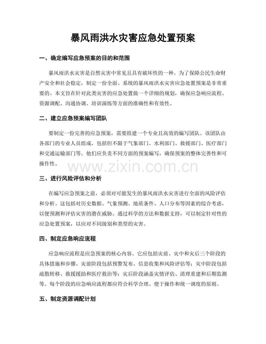 暴风雨洪水灾害应急处置预案.docx_第1页