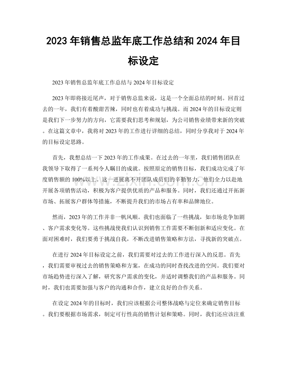 2023年销售总监年底工作总结和2024年目标设定.docx_第1页