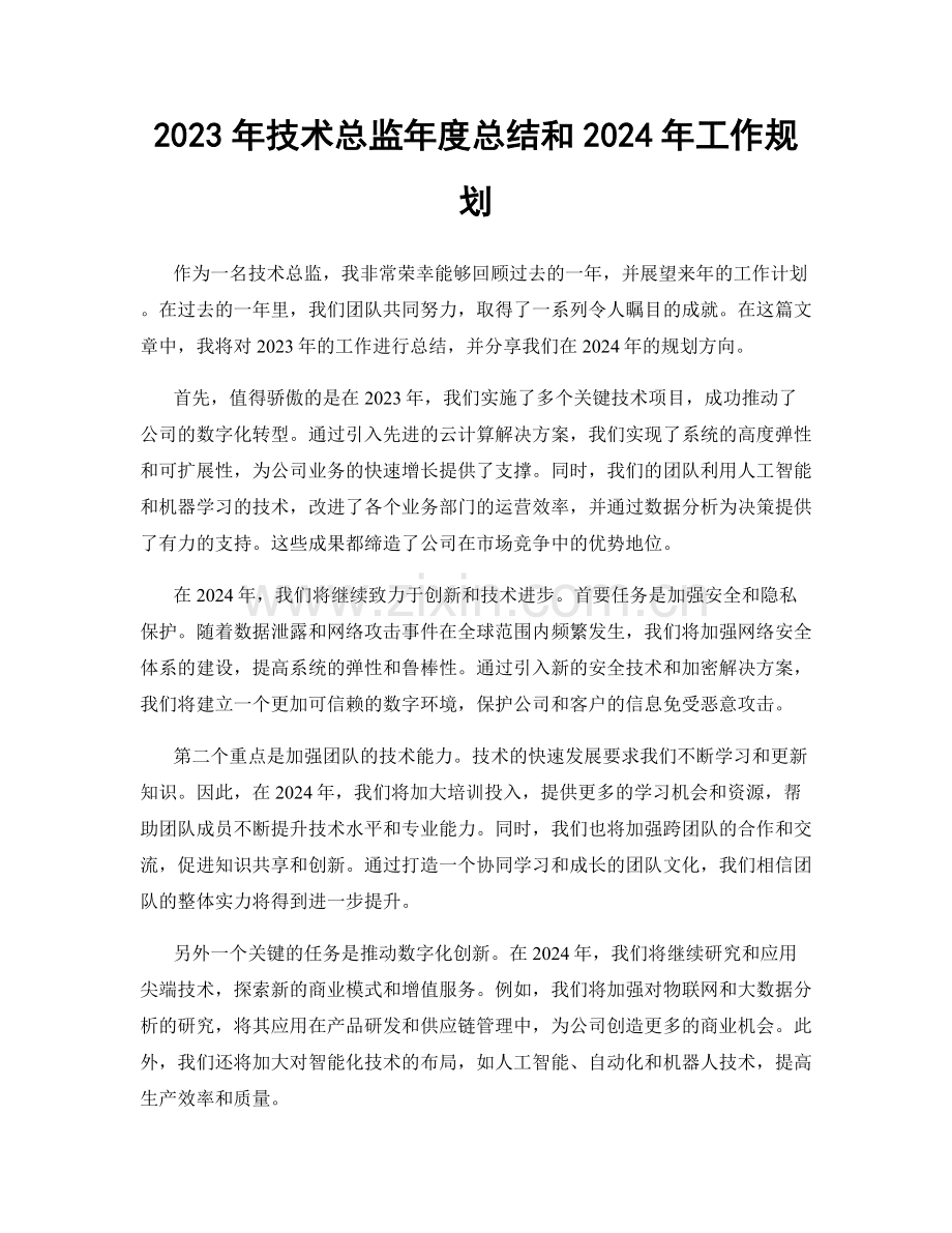 2023年技术总监年度总结和2024年工作规划.docx_第1页