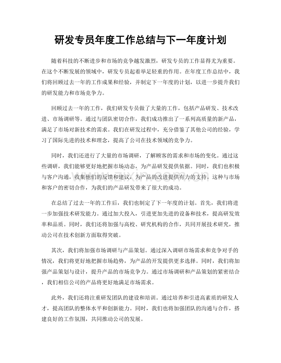 研发专员年度工作总结与下一年度计划.docx_第1页