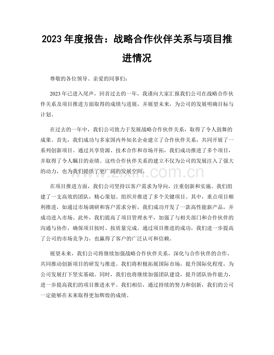 2023年度报告：战略合作伙伴关系与项目推进情况.docx_第1页