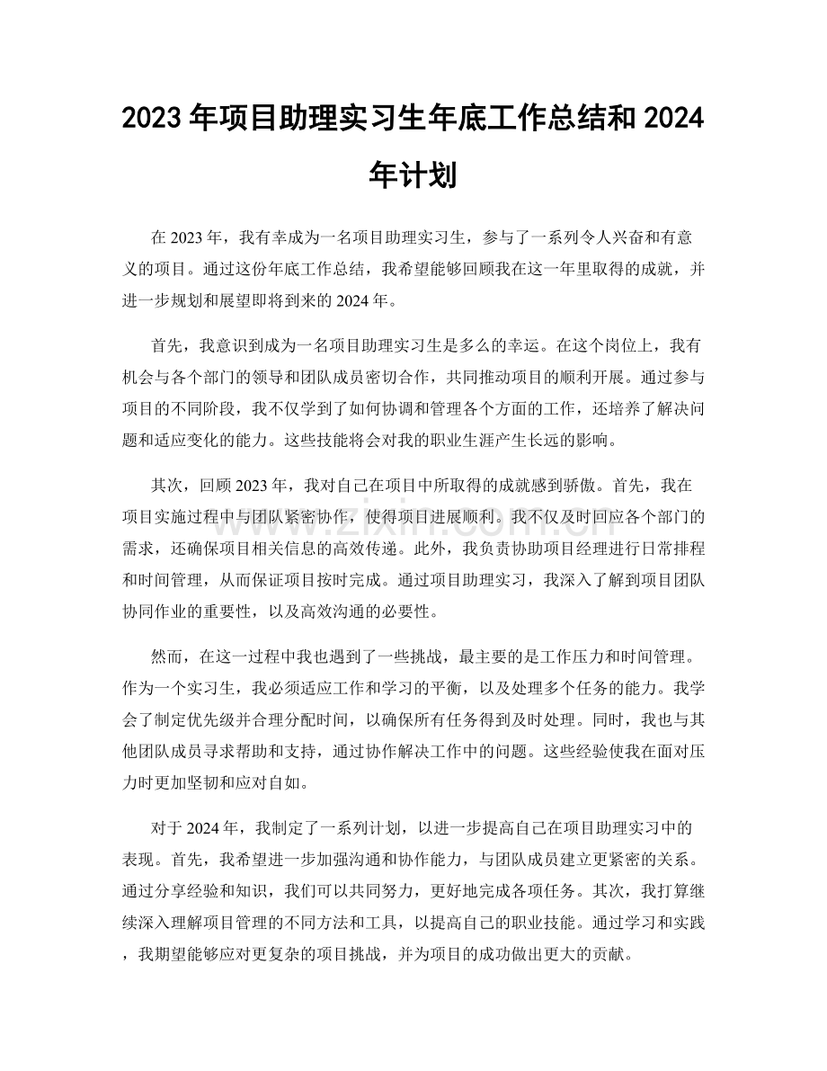 2023年项目助理实习生年底工作总结和2024年计划.docx_第1页