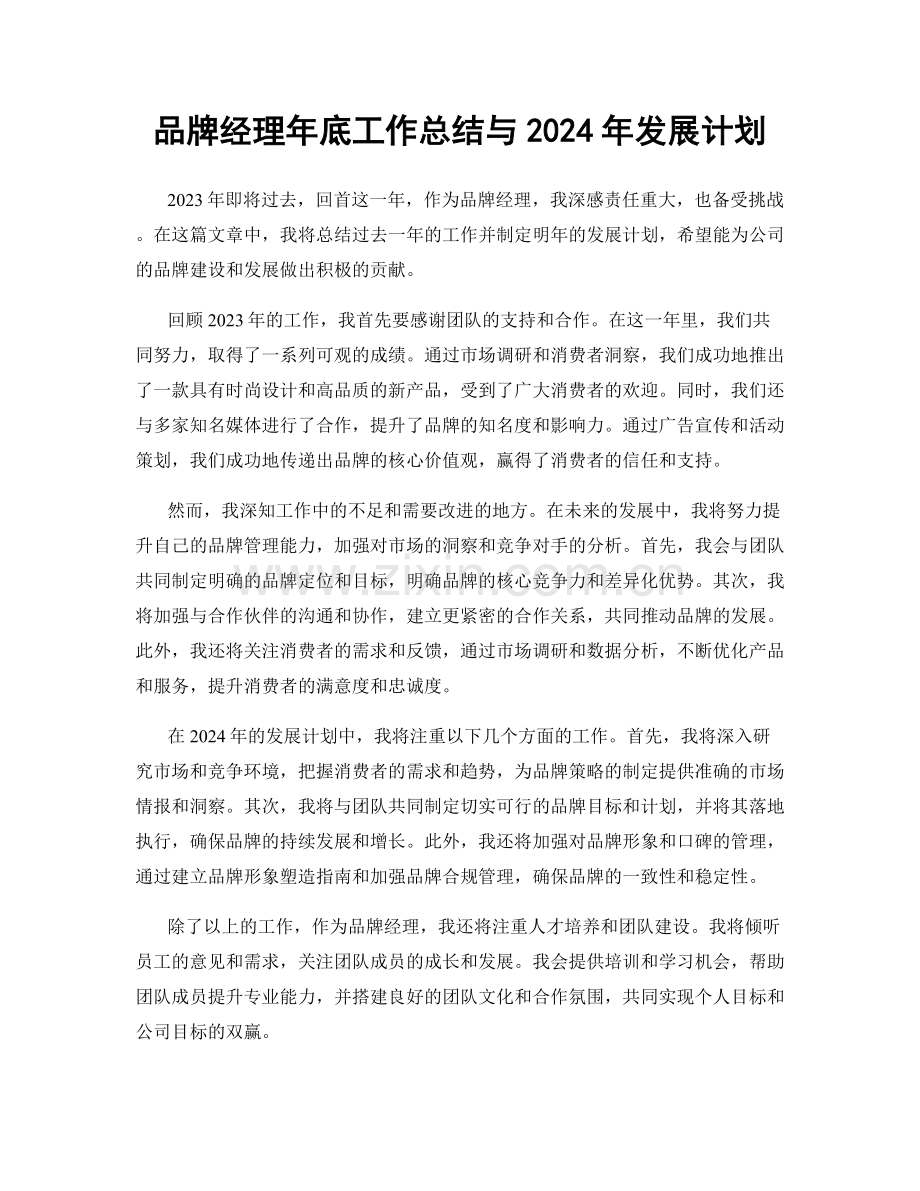 品牌经理年底工作总结与2024年发展计划.docx_第1页