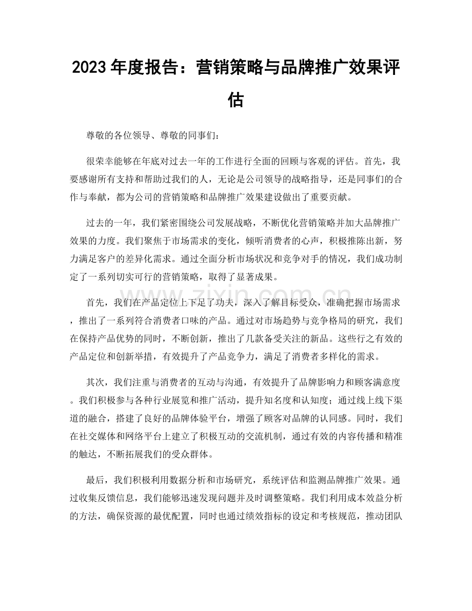 2023年度报告：营销策略与品牌推广效果评估.docx_第1页
