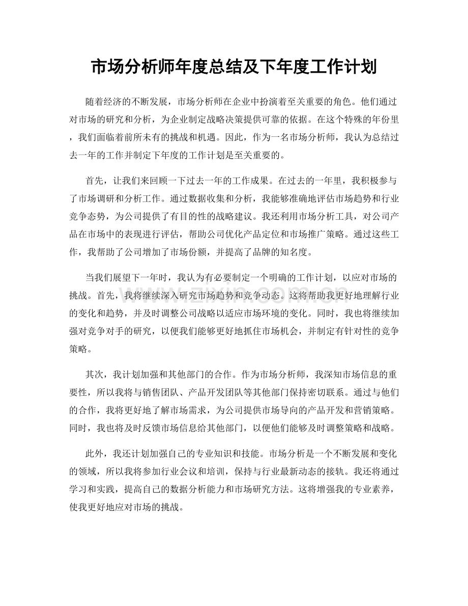 市场分析师年度总结及下年度工作计划.docx_第1页