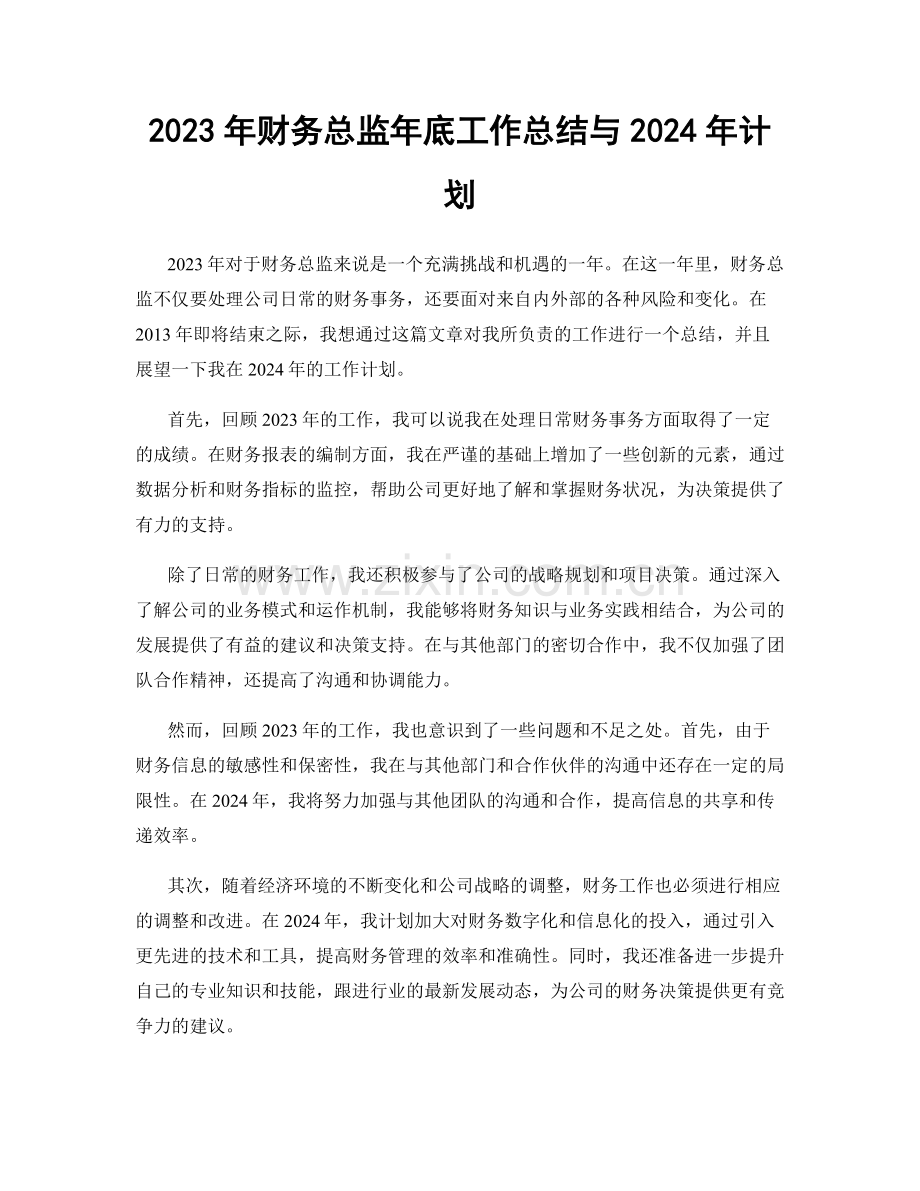 2023年财务总监年底工作总结与2024年计划.docx_第1页