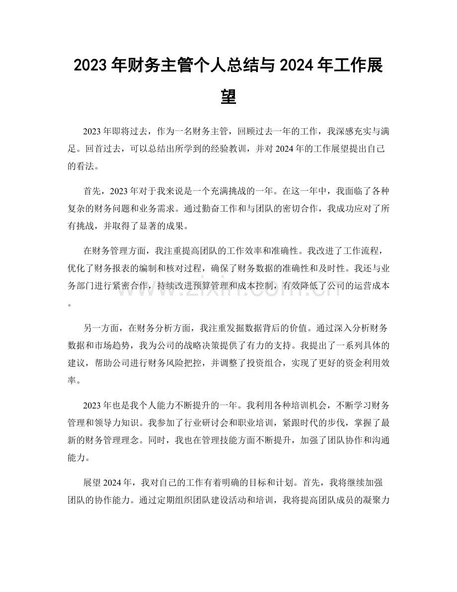 2023年财务主管个人总结与2024年工作展望.docx_第1页