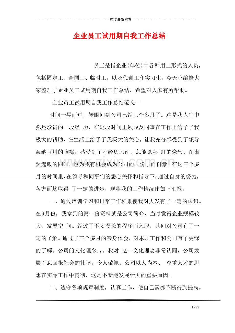 企业员工试用期自我工作总结.doc_第1页