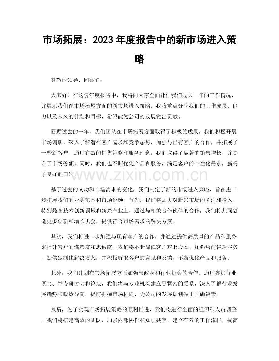 市场拓展：2023年度报告中的新市场进入策略.docx_第1页