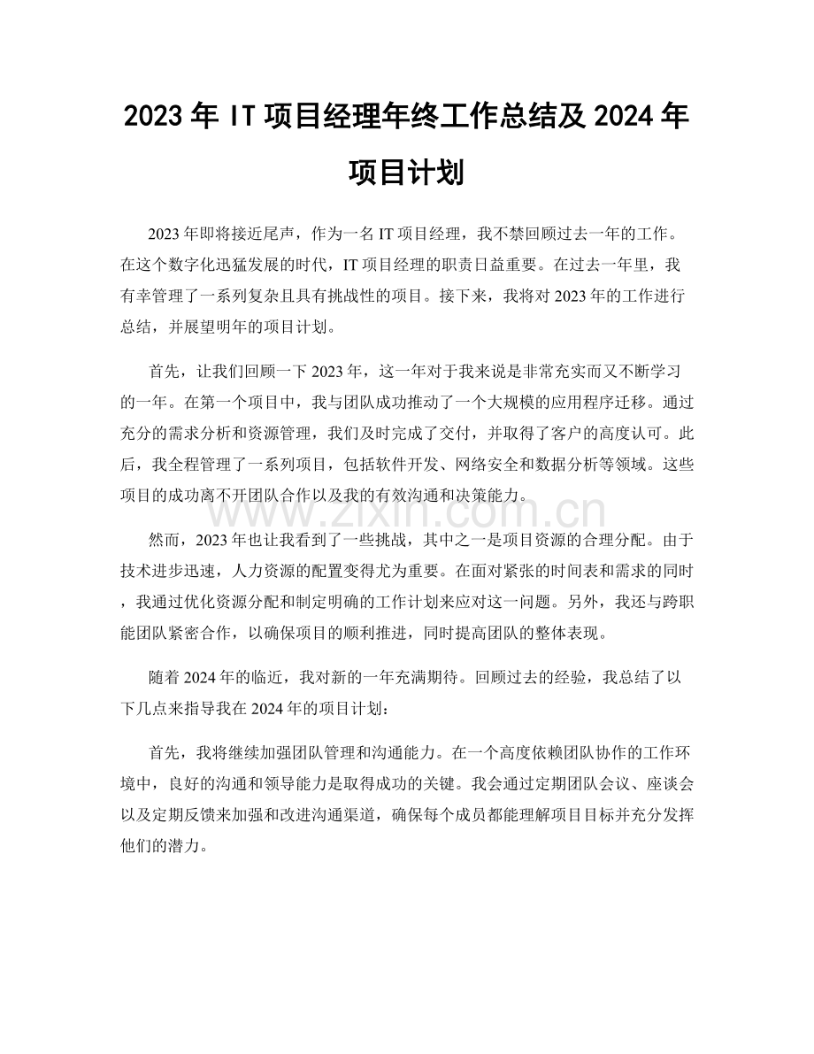 2023年IT项目经理年终工作总结及2024年项目计划.docx_第1页