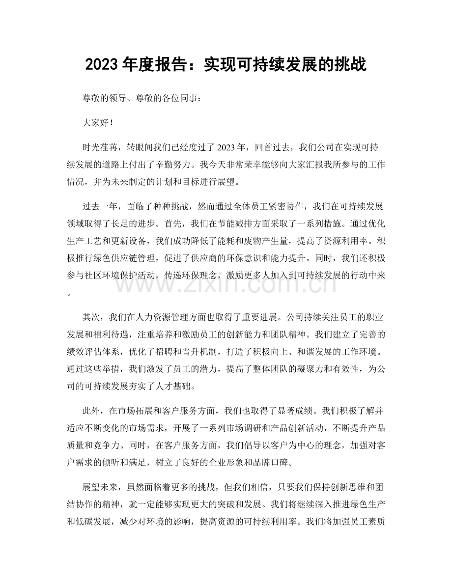 2023年度报告：实现可持续发展的挑战.docx_第1页