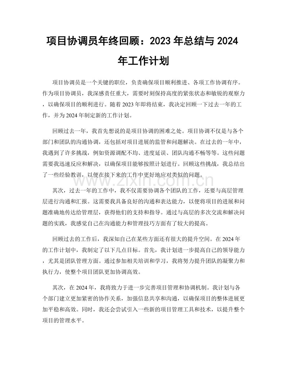 项目协调员年终回顾：2023年总结与2024年工作计划.docx_第1页
