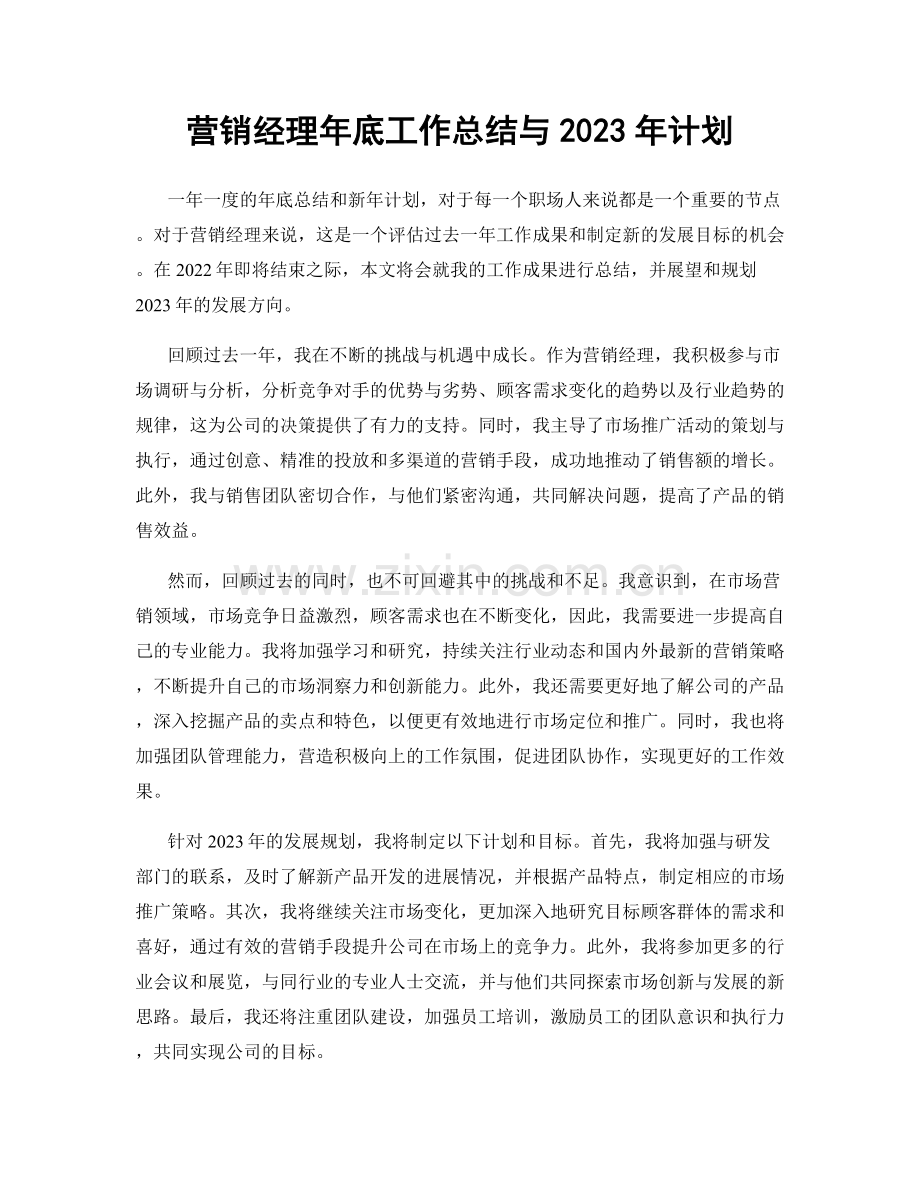 营销经理年底工作总结与2023年计划.docx_第1页