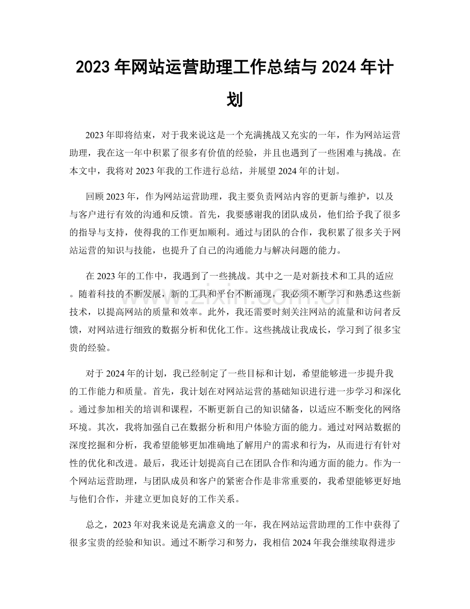 2023年网站运营助理工作总结与2024年计划.docx_第1页