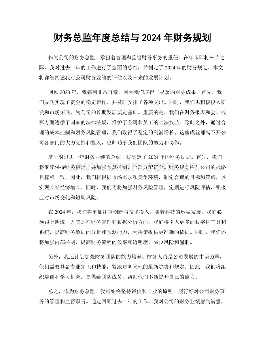 财务总监年度总结与2024年财务规划.docx_第1页