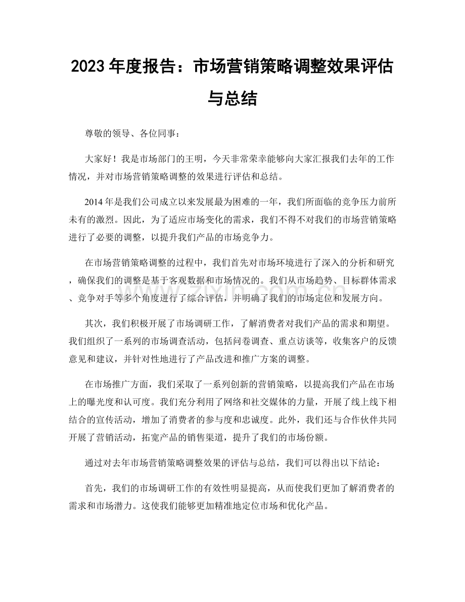 2023年度报告：市场营销策略调整效果评估与总结.docx_第1页