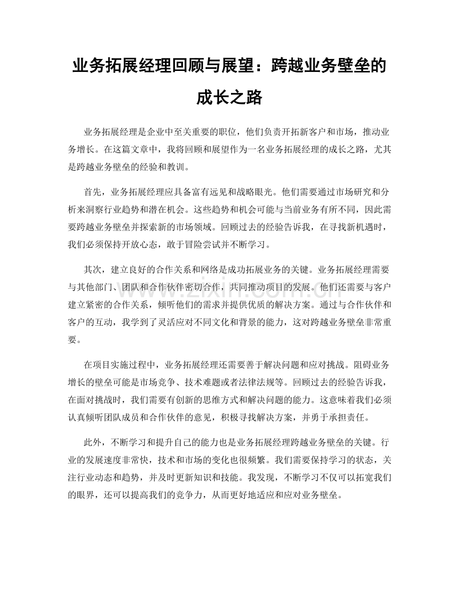 业务拓展经理回顾与展望：跨越业务壁垒的成长之路.docx_第1页